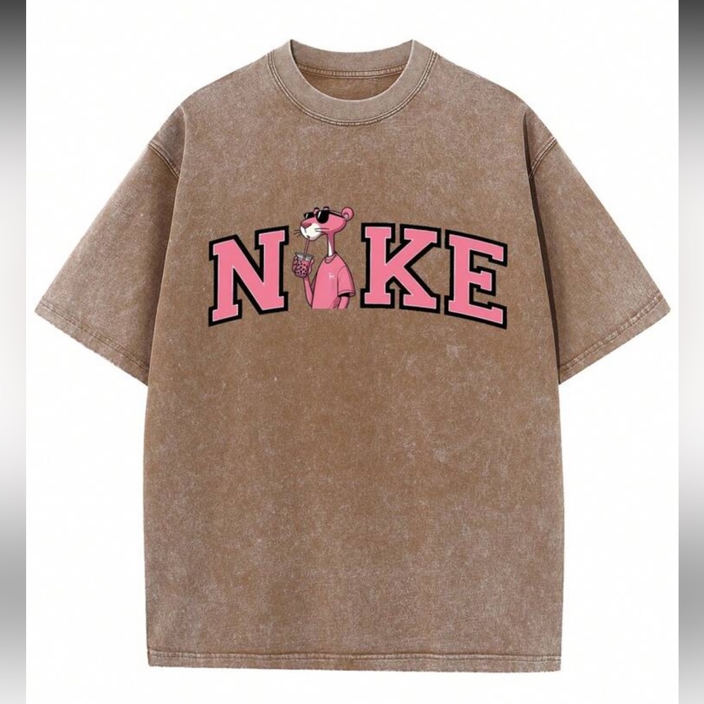 Men Brown T-Shirt with Pink Graphic
